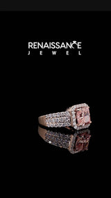 Rose gold Fancy Pink Cushion Cut Halo Diamond Ring with Round  Split Shank and Prong Setting
