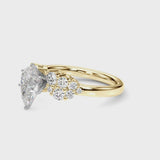 Yellow gold Pear Cluster Diamond Engagement Ring with Pavé Band and Four-Prong Setting