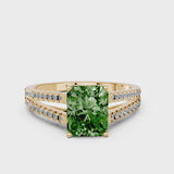 Yellow gold Fancy Green Radiant Cut Diamond Solitaire Engagement Ring with Split Shank Pavé Band