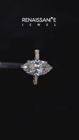 Yellow gold Marquise Diamond Solitaire with Pave Band and Six-Prong Setting