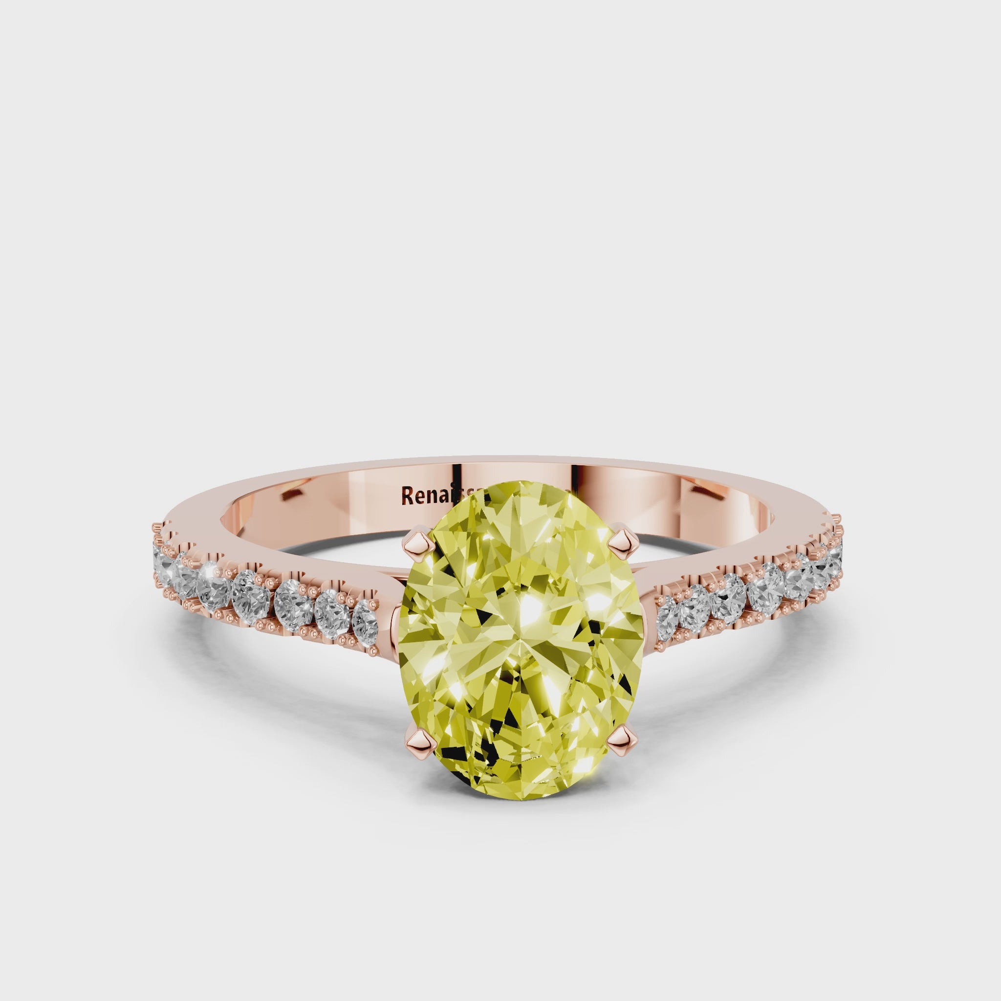 Rose gold Fancy Yellow Oval  Cut Solitaire Diamond Engagement Ring with Pave Band and Four-Prong Setting_90