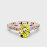 Rose gold Fancy Yellow Oval  Cut Solitaire Diamond Engagement Ring with Pave Band and Four-Prong Setting