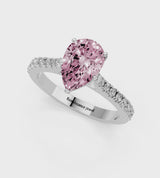Platinum Fancy Pink Pear  Cut Solitaire Diamond Engagement Ring with Pave Band and Four-Prong Setting