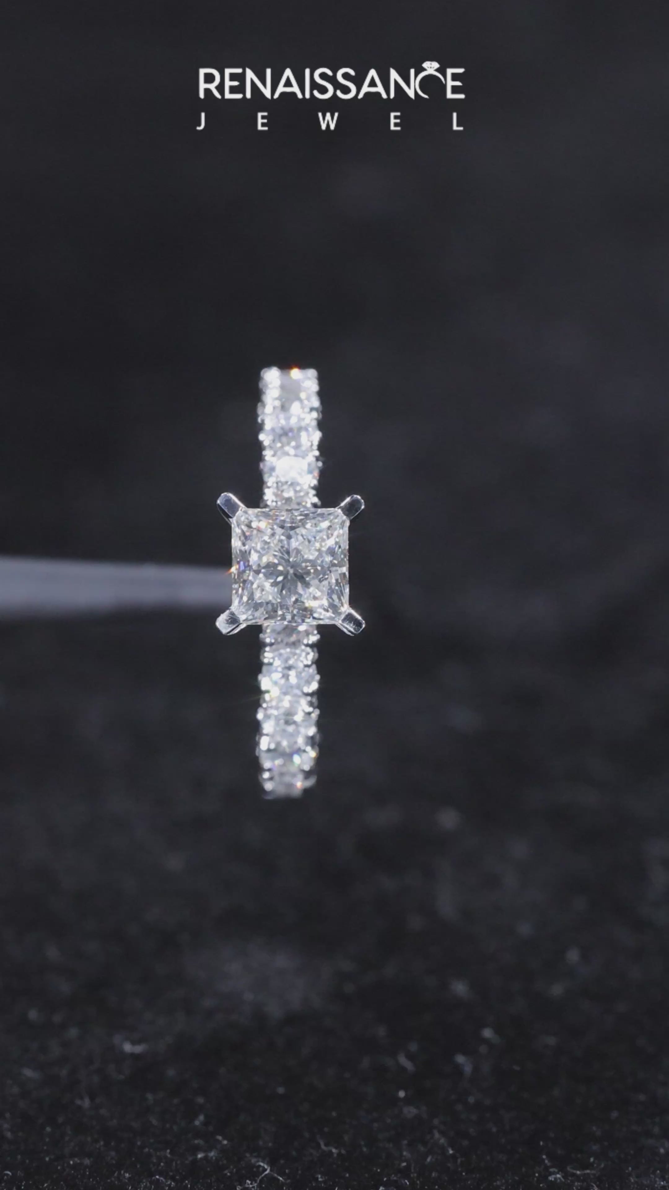 Silver Princess Diamond Pavé Band Solitaire Ring with Four-Prong Setting 5