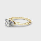 Yellow gold Three-Stone Heart Cut Diamond Solitaire with Prong Setting and Classic Band