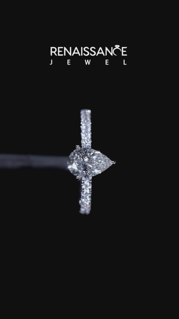 White gold Pear Solitaire Diamond Pavé Band with Four-Prong Setting 7