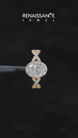 Yellow gold Oval Cut Diamond  Halo Twist Band Solitaire Prong Setting Ring