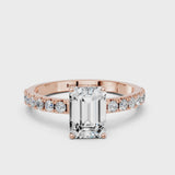 Rose gold Emerald Cut Diamond Solitaire Pavé Band with Four-Prong Setting