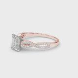 Rose gold Radiant Cut Diamond Solitaire Engagement Ring with Twisted Pavé Band and Four-Prong Setting