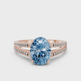 Rose gold Fancy Blue Oval Cut Diamond Solitaire Engagement Ring with Split Shank Pavé Band