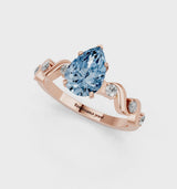 Rose gold Fancy Blue Pear  Solitaire Twisted Band with Prong Setting