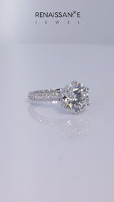 White gold Round Diamond Solitaire Ring with Prong Setting and Pavé Band