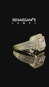 Yellow gold Fancy Pink Cushion Cut Halo Diamond Ring with Round  Split Shank and Prong Setting