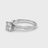 Silver Asscher Cut Solitaire Twisted Pave Band with Four-Prong Setting