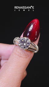 Yellow gold Vintage Milgrain Round Diamond Split Shank Ring with Prong Setting