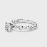 Silver Heart Solitaire Bezel-Set Diamond Ring with Beaded Band and Four-Prong Setting