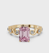 Yellow gold Fancy Pink Emerald  Solitaire Twisted Band with Prong Setting