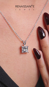 Silver Princess Diamond Solitaire Pendant with Four Prong Setting