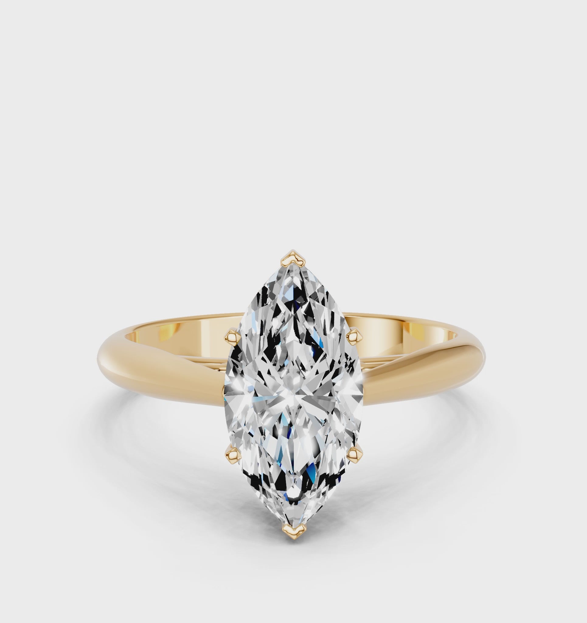 Yellow gold Marquise Solitaire Diamond Engagement Ring with Cathedral Setting and Four-Prong Mount on a Classic Band_121