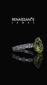 Silver Pear Cut Yellow Sapphire Side Stone Solitaire Ring with Round and Four-Prong Setting