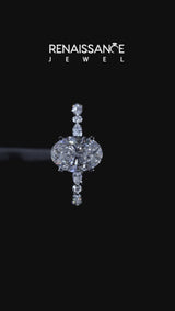 14K White Gold 4.08 Carat E VVS2 Oval Solitaire with Side Stones on a Pavé Band and Four-Prong Setting