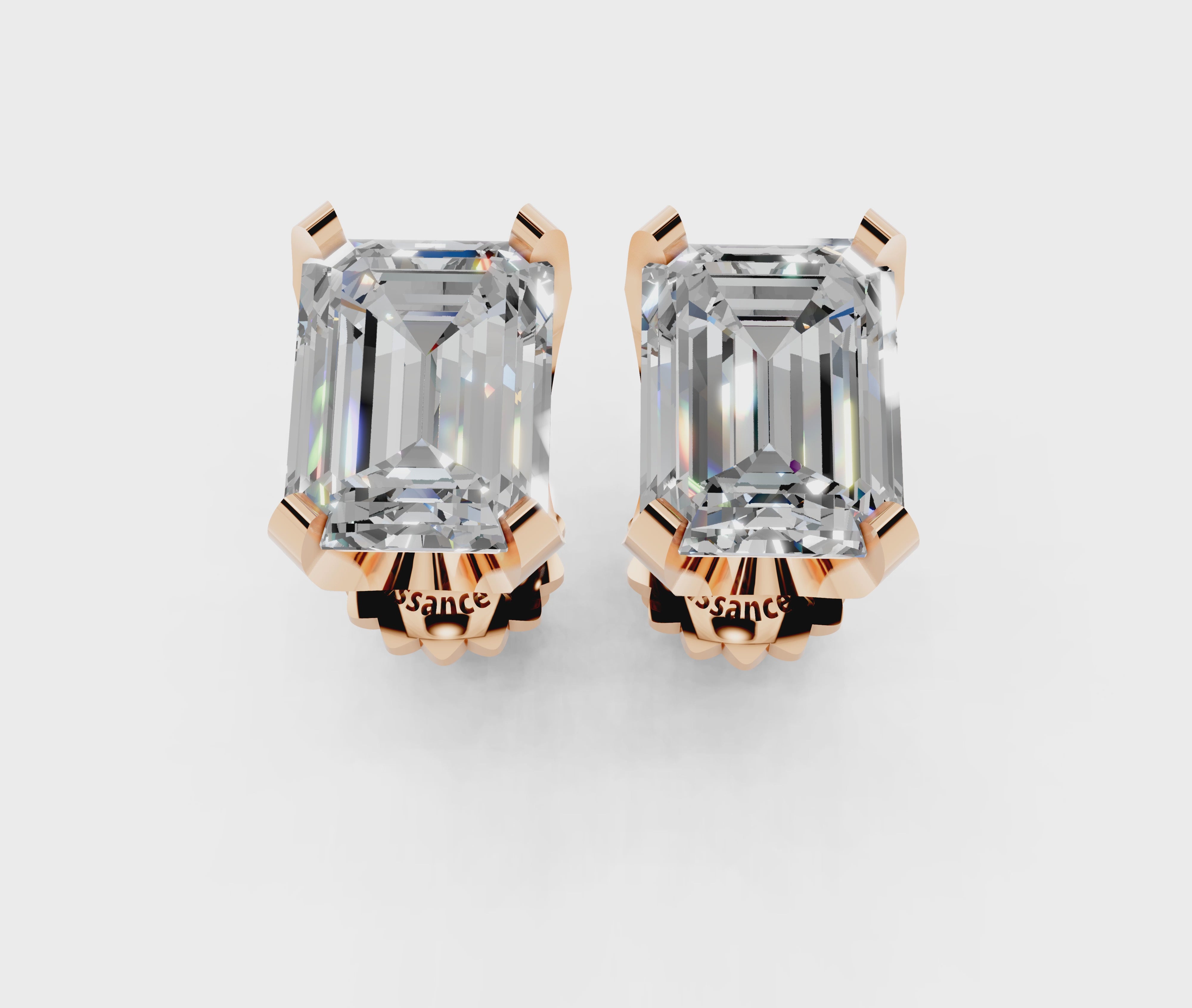 Rose gold Emerald Brilliant Diamond Stud Earrings 4