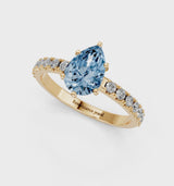 Yellow gold Fancy Blue Pear Cut Diamond Solitaire Pavé Band with Four-Prong Setting