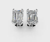 Silver Emerald Cut Diamond Stud Earrings