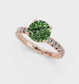 Rose gold Fancy Green Round  Solitaire Pave Diamond Engagement Ring with Four-Prong Setting