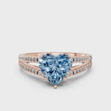 Rose gold Fancy Blue Heart Cut Diamond Solitaire Engagement Ring with Split Shank Pavé Band