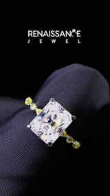 Platinum Radiant Cut Diamond Ring with Marquise and Round with Yellow Sapphire side stone Side Stones and Four-Prong Setting