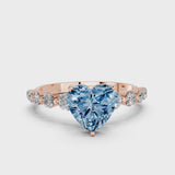 Rose gold Fancy Blue Heart Cut Solitaire Diamond Ring with Pave Band and Four-Prong Setting