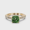 Yellow gold Fancy Green Cushion  Cut Solitaire Diamond Engagement Ring with Pave Band and Four-Prong Setting_82
