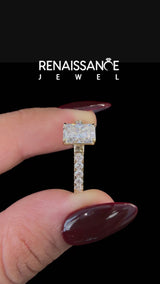 Yellow Gold Radiant Cut Solitaire Engagement Ring Setting with Pave Band and Open Basket