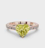 Rose gold Fancy Yellow Heart  Cut Solitaire Diamond Engagement Ring with Pave Band and Four-Prong Setting