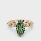 Yellow gold Fancy Green Marquise  Solitaire Twisted Band with Prong Setting