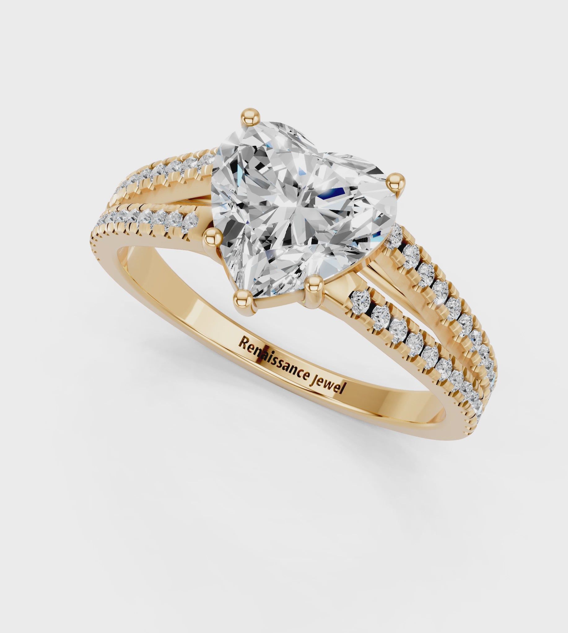 Yellow gold Heart Solitaire Split Shank Pavé Diamond Engagement Ring_194