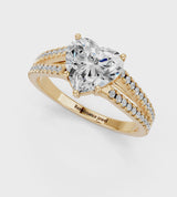 Yellow gold Heart Cut Diamond Solitaire Engagement Ring with Split Shank Pavé Band