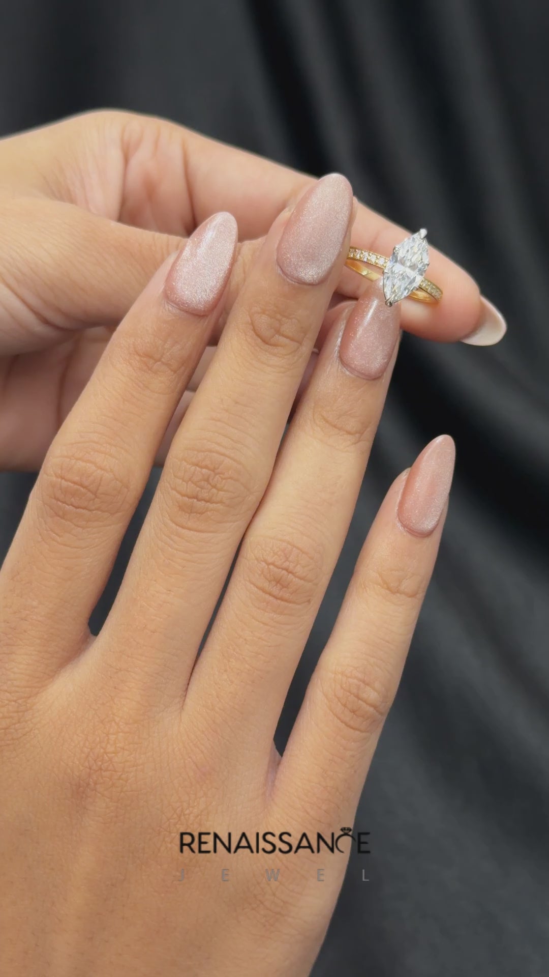 Yellow gold Marquise Milgrain Pave Diamond Engagement Ring with Four-Prong Setting_8