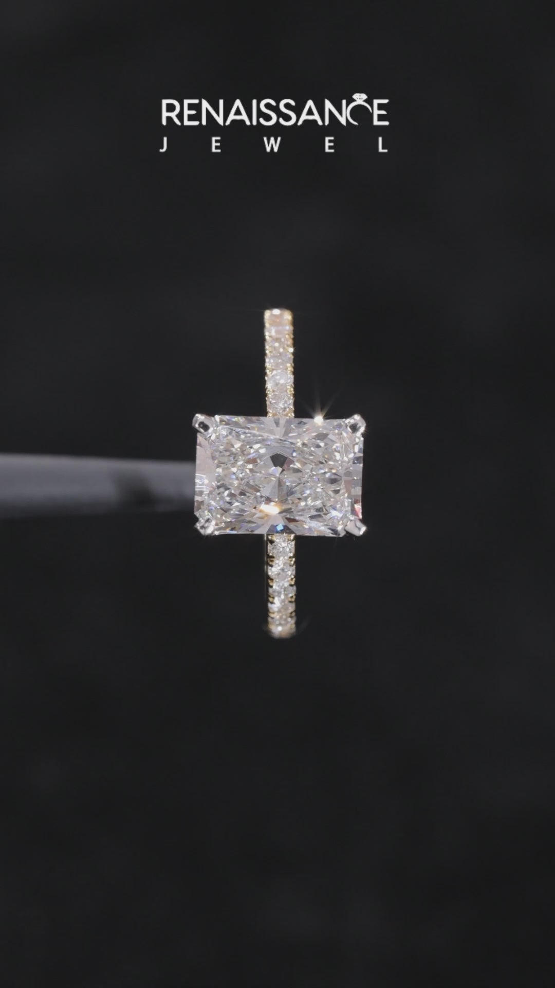 Yellow gold Radiant Solitaire Pave Diamond Engagement Ring with Four-Prong Setting_15