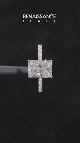 Yellow gold Radiant Solitaire Pave Diamond Engagement Ring with Four-Prong Setting