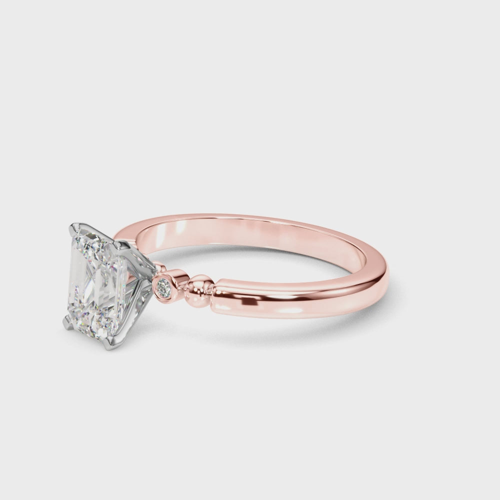 Rose gold Radiant Solitaire Beaded Band with Four-Prong Setting 3