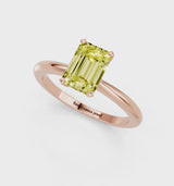 Rose gold Fancy Yellow Emerald Cut Diamond Solitaire Ring with Six-Prong Setting and Classic Band