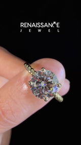 Yellow gold Asscher Solitaire Twist Band Ring with Four-Prong Setting
