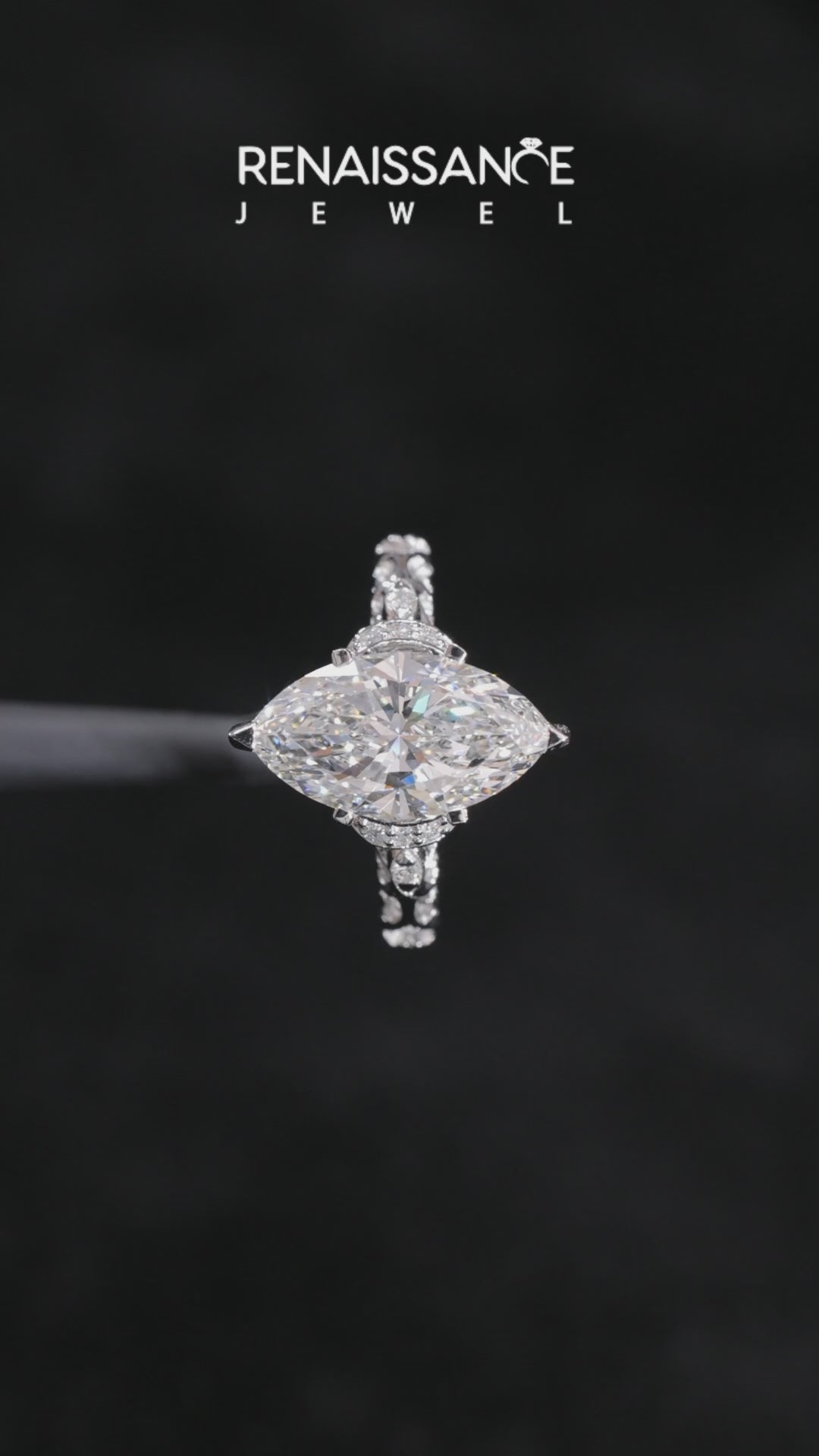 White gold Marquise Solitaire Diamond Ring with Filigree Band and Four-Prong Setting_24