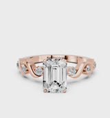Rose gold Emerald Solitaire Twisted Band with Prong Setting