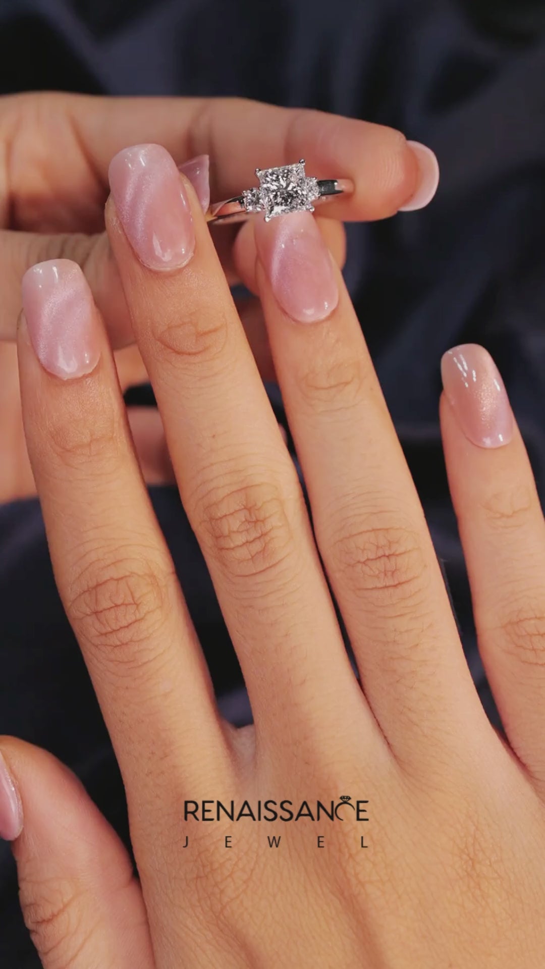 White gold Three-Stone Princess Cut Diamond Solitaire with Prong Setting and Classic Band 7