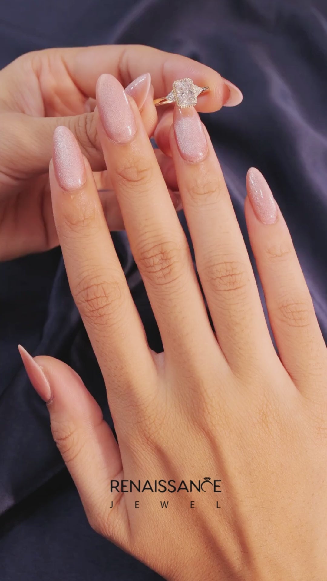 Yellow gold Milgrain Radiant Cut Diamond Ring with Tapered Pave Band and Four Prong Setting 5