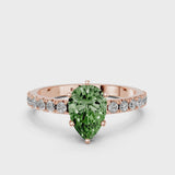 Rose gold Fancy Green Pear Cut Diamond Solitaire Pavé Band with Four-Prong Setting
