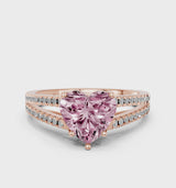 Rose gold Fancy Pink Heart Cut Diamond Solitaire Engagement Ring with Split Shank Pavé Band